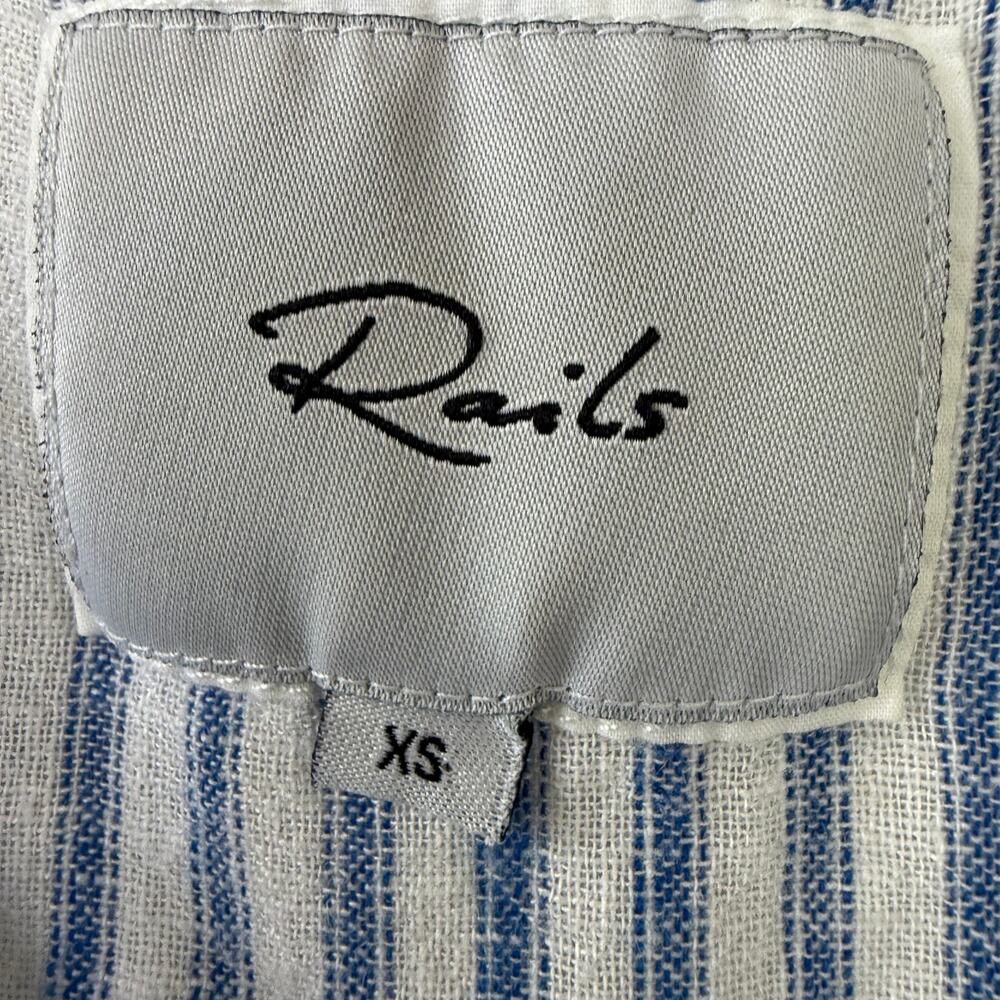 Rails XS Blue White Raylyn Top Fremon ruffled V-neckline peplum waist size XS - Picture 3 of 9